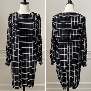 Banana Republic Black White Shift Dress Long Sleeve 4